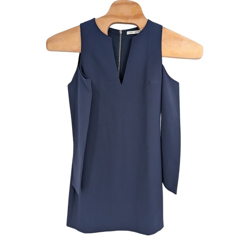 alice + olivia dress navy split neck long sleeve cold shoulder Cocktail sz 8
